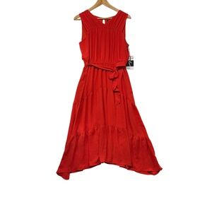 Orange Sleeveless Tiered Midi Dress Feminine Flowy Boho Medium NEW